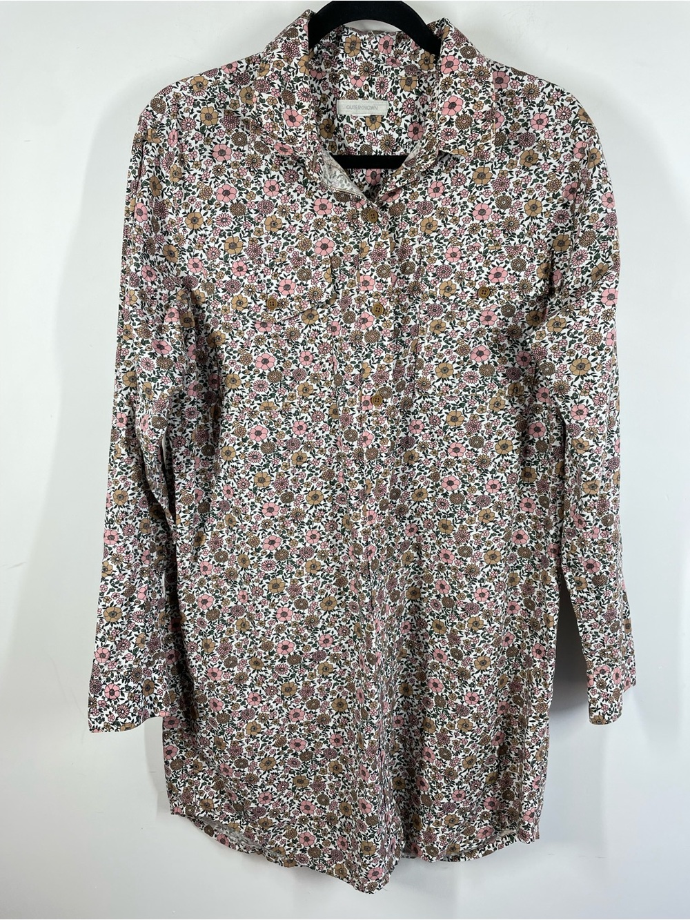 Outerknown Floral Organic Cotton Button Down Shirt Dress Medium Cottagecore Boho